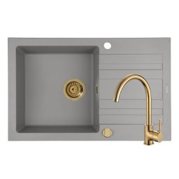 Set Chiuveta Granit + Baterie ECO BELLO Gold Pyramis NAXOS 79x50 1B 1D Grey