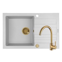 Set Chiuveta Granit + Baterie ECO BELLO Gold Pyramis NAXOS 79x50 1B 1D White