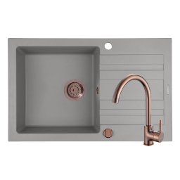 Set Chiuveta Granit + Baterie ECO BELLO Copper Pyramis NAXOS 79x50 1B 1D Grey