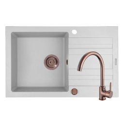 Set Chiuveta Granit + Baterie ECO BELLO Copper Pyramis NAXOS 79x50 1B 1D White