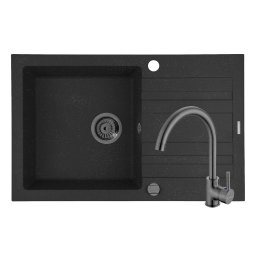 Set Chiuveta Granit + Baterie ECO BELLO Gun Metal Pyramis NAXOS 79x50 1B 1D Black