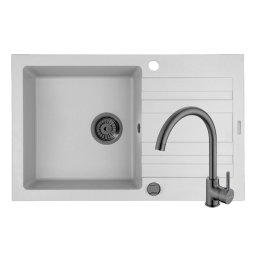 Set Chiuveta Granit + Baterie ECO BELLO Gun Metal Pyramis NAXOS 79x50 1B 1D White