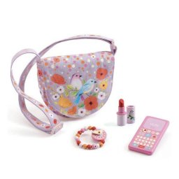 Geanta pentru Fetite Djeco cu Accesorii si Jucarii din Lemn Model Birdie Roz