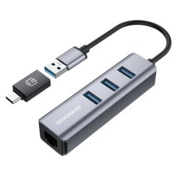 Hub USB Graugear 3x USB-A 1x RJ45 1x USB-A 150mm Gri