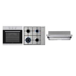 Pachet 32P Pyramis Cuptor Electric Incorporabil Plita Gaz Hota Telescopica 8 Moduri Operare Clasa a 69L Control Mecanic Timer Easy Clean Gratare Emailate Wok Finisaj Inox