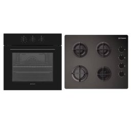 Pachet Incorporabil Pyramis 7P Cuptor Electric 69L 8 Functii Clasa A si Plita Gaz 4 Arzatoare Negru