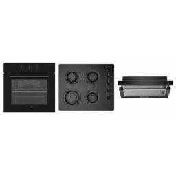 Pachet Incorporabil Pyramis 17P Cuptor Electric 69L Clasa A + Plita pe Gaz 4 Arzatoare + Hota telescopica Negru