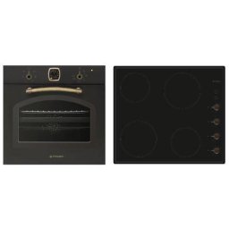 Pachet Incorporabil Pyramis 37P Vintage Anthracite Cuptor Electric 64L Clasa A + Plita Vitroceramica Retro 4 Zone de Gatit Negru Antracit