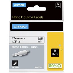 Consumabil Dymo Rhino IND ORIGINAL heat shrink tubing 12mm x 1.5m, black on white, label heat shrink tubing (for diameter 2.97-5.13mm, 18055)