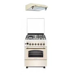 Pachet Aragaz Studio Casa MULTIF. PLUS FE60/603G+1EL Vintage Avena Si Hota Alfa 60cm 3 Arzatoare Gaz + 1x Electric Grill Rotisor 2 Motoare Bej
