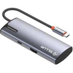 Hub Extern Tellur TLL321061 USB-C la 1xPD 3.0 100W 1xHDMI 4K 3xUSB 3.0 Gri