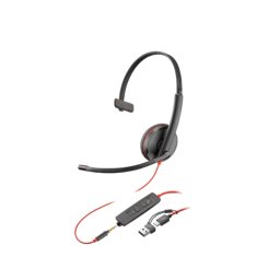Casti HP Poly Blackwire 3215 Monaural USB-C +3.5mm Plug +USB-C/A Adapter