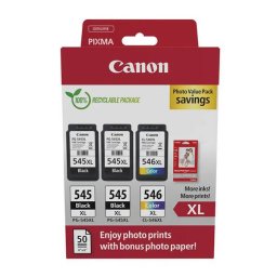 Pachet Foto 3 Cartuse Canon 8286B015AA 2xPG-545XL + CL-546XL Hartie Foto 50 Coli Multicolor