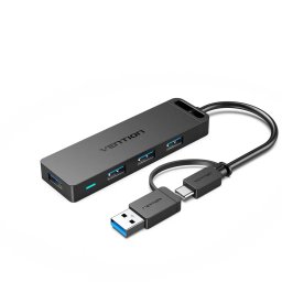 Hub Extern Vention CHTBB 2in1 USB-C / USB 3.0 cu 4 Porturi Èi Adaptor de Alimentare Cablu 15CM Negru
