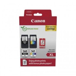 Pachet 2 Cartuse Cerneala Canon Photo PG-560XL + CL-561XL 3712C008AA Capacitate Mare + Hartie Foto 10x15 50 Coli Negru/Color
