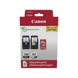 Pachet 2 Cartuse Cerneala Canon Photo PG-560 + CL-561 3713C008AA + Hartie Foto 10x15 50 Coli Negru/Color