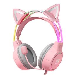 Casti Onikuma X15Pro Gaming Urechi Pisica 50mm 102dB Omnidirectional USB 3.5mm Jack 2m Roz