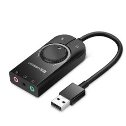 Placa De Sunet Externa UGREEN CM129 Convertor Stereo USB(T) La 2xJack 3.5 Sound Si 1x3.5 Mic Cablu 15cm Negru