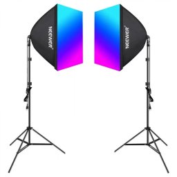 Kit de Iluminat Profesional pentru Studio Neewer NK800 2 Softboxuri cu Becuri RGB 24W 2700-6500K + 2 Trepiede Negru