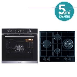 Pachet Incorporabil Cuptor Electric Samus SC625GDX5 Display Digital 75L Ventilator Aer Cald + Plita Pe Gaz PSG-64SG2 4 Arzatoare Negru