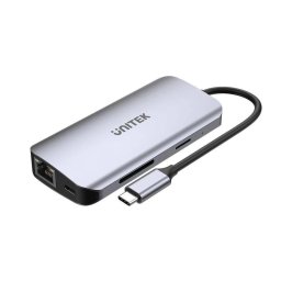 Hub USB UNITEK ACTIVE USB-C 2X HDMI 4K RJ45 PD 100W Gri