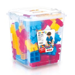 Set de Constructie Dolu JumBlocks Cuburi Mari 100 Piese in Cutie Depozitare 12 Luni+ Multicolor