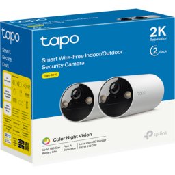 Set 2 Camere IP de Exterior TP-Link Tapo C410 cu Acumulatori IP65 DistanTA IR 15m 3Mpx rezolutie 2K RJ-45 + Wireless Microfon Alb