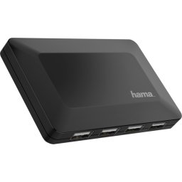 Hub Extern Hama 200122 4 Porturi USB 2.0 480Mbps cu Cablu si Sursa de Alimentare Negru