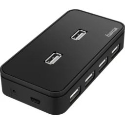 Hub Extern Hama 200123 7 Porturi USB 2.0 480Mbps cu Cablu si Sursa de Alimentare Negru