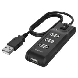Hub Extern Hama 200118 4 Porturi USB 2.0 480Mbps Comutator On/Off Negru