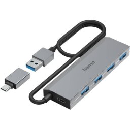 Hub Extern Hama 200138 4 Porturi USB 3.2 Gen1 5Gbps Adaptor USB-C Gri