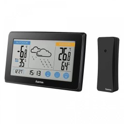 Statie Meteo Hama Touch 186314 LCD Ceas Calendar Termometru Higrometru Senzor Exterior Negru
