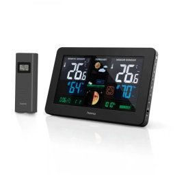 Statie Meteo Hama Premium 186380 Afisaj LED Functie Incarcare USB Senzor Exterior Negru
