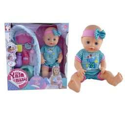 Papusa Bebelus Procart 40cm diverse accesorii face pipi ochi mobili landou sticlute olita hainute roz/albastru