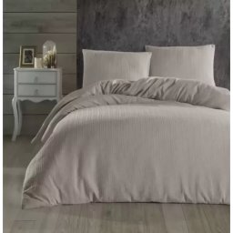 Lenjerie Pat Studio Casa Lenjerie pat dublu Krep Jacquard Beige Studio Casa, 100% Bumbac ranforce Jacquard creponat, Cearceaf pilota 200 x 220 cm, Cearceaf pat 240 x 260 cm, 2 fete de perna 50 x 70 cm, Beige