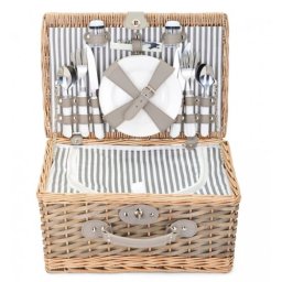 Cos Picnic pentru 4 Persoane Livoo SEP144 Echipat cu 23 Accesorii Rachita Captuseala din In si Bumbac Maro Deschis