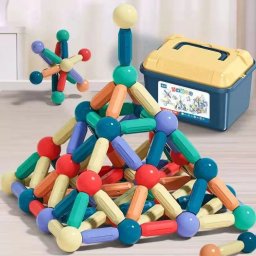 Set Magnetic De Constructie Procart Pentru Copii 136 Piese Cutie Depozitare 2.9-8.6cm 3ani+ Multicolor