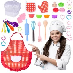 Set 39 Accesorii Bucatarie Copii Procart Accesorii Cofetarie Sucitor Forme Prajitura Sort Manusa Si Boneta Multicolor