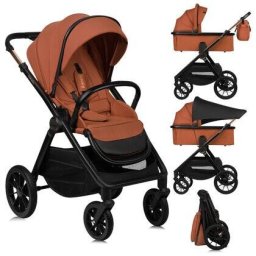 Carucior 2-In-1 Lionelo Layla Pana La 22kg Cadru Aluminiu Landou Intarit Salteluta Din Spuma AirDots Reversibil Maro