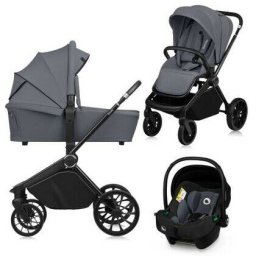 Carucior 3-In-1 Lionelo Mika Plus Cadru Din Aluminiu Landou Intarit Si Salteluta Moale Scoica Auto Testata ADAC Reversibil Max 22kg Gri