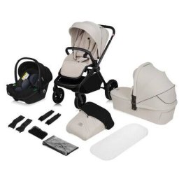 Carucior 3-In-1 Lionelo Mika Plus Cadru Din Aluminiu Landou Intarit Si Salteluta Moale Scoica Auto Testata ADAC Reversibil Max 22kg Bej