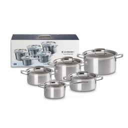 Set Oale si Cratite Le Creuset Cookware Otel Inoxidabil 3 Straturi 5 Piese cu Capac Argintiu