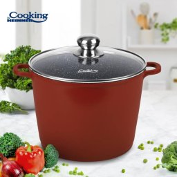 Oala Aluminiu Heinner Calabria 24x18CM 8.2 L Invelis Ceramic Capac Sticla Termorezistent Rosu