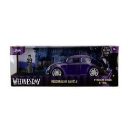 Set Jada Wednesday Simba Masinuta Metalica Volkswagen Beetle 1:24 Si Figurina Metalica Wednesday 7cm