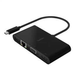 Adaptor Belkin USB-C Multimedia + Charge (GBE, HDMI, VGA, USB-A), BLK (100W PD) Negru