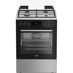 Aragaz Mixt Beko FBSM62530DXMS 4 Arzatoare Gratare Fonta Aprindere Electrica Display LED Cuptor Electric 72L Autocuratare Catalitica 8 Functii Grill Gatire 3D Iluminare Cuptor Timer Clasa A Negru/Inox