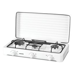 Plita NobeLTek Kitchen Exterior Gaz 3 Arzatoare Gratar Emailat Fara Sigurata Duze GPL Capac Emailat Alb