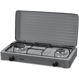 Plita NobeLTek Kitchen Exterior Gaz 2 Arzatoare Gratar Emailat Fara Sigurata Duze GPL Capac Silver