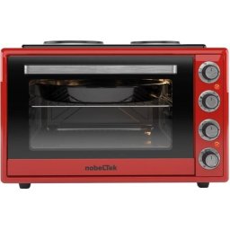 Cuptor Electric NobeLTek Kitchen 60L 2000W Plite Electrice 1500W + 1000W Grill Timer Termostat Sticla Dubla Ventilator Iluminare Rosu