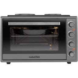 Cuptor Electric NobeLTek Kitchen 60L 2000W Plite Electrice 1500W + 1000W Grill Timer Termostat Sticla Dubla Ventilator Iluminare Gri